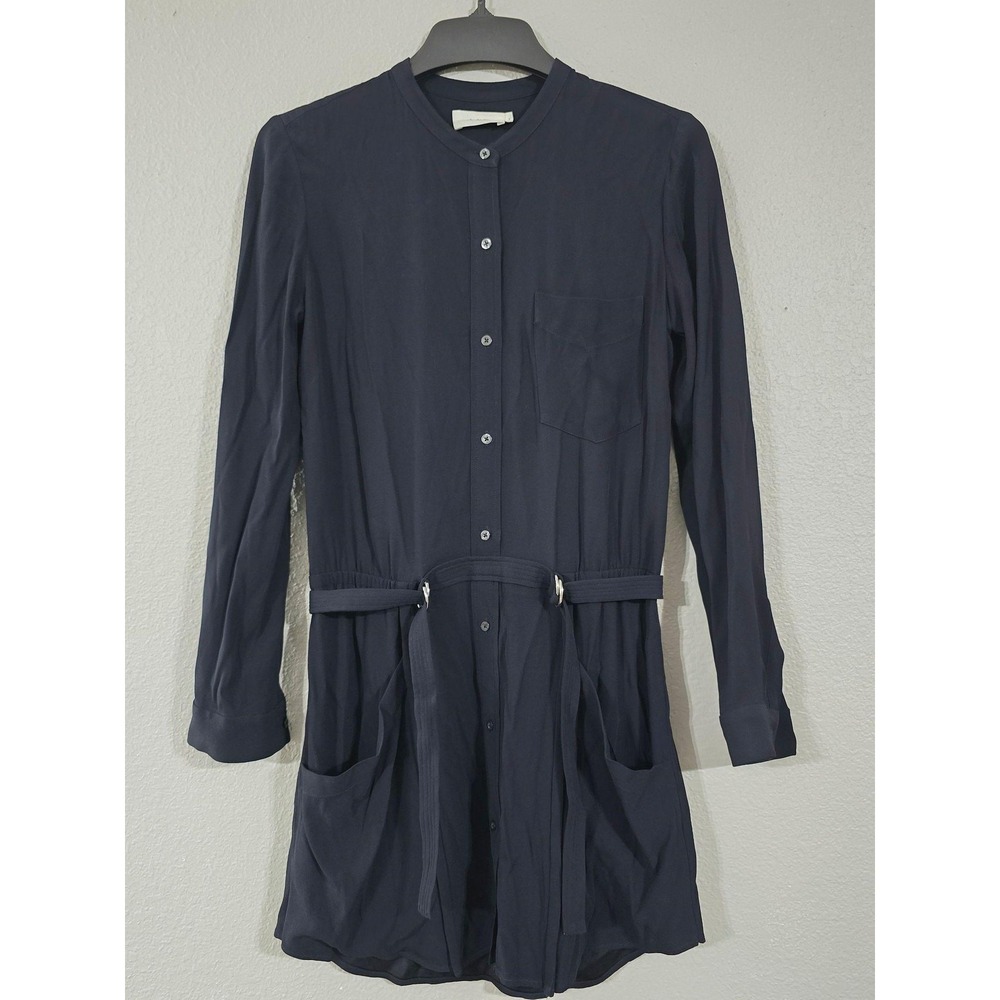 A.L.C. Shirt Dress Womens 4 Blue Belted Long Sleeve Button Front Pockets